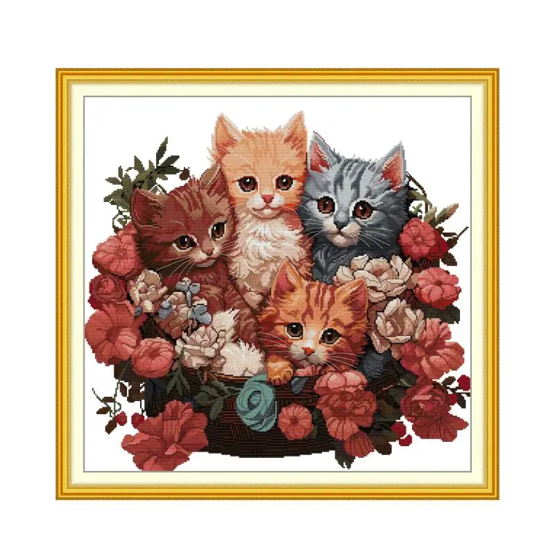 

Кластер котят, набор для вышивки крестом 14ct 11ct, принт, холст, ручное шитье, вышивка крестиком, сделай сам, рукоделие ручной работы