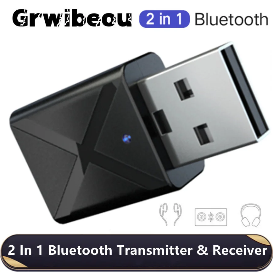 

Grwibeou Wireless USB Bluetooth 5.0 Transmitter Receiver Audio Adapter Bluetooth Stereo AUX RCA USB 3.5mm Jack For TV PC Car Kit