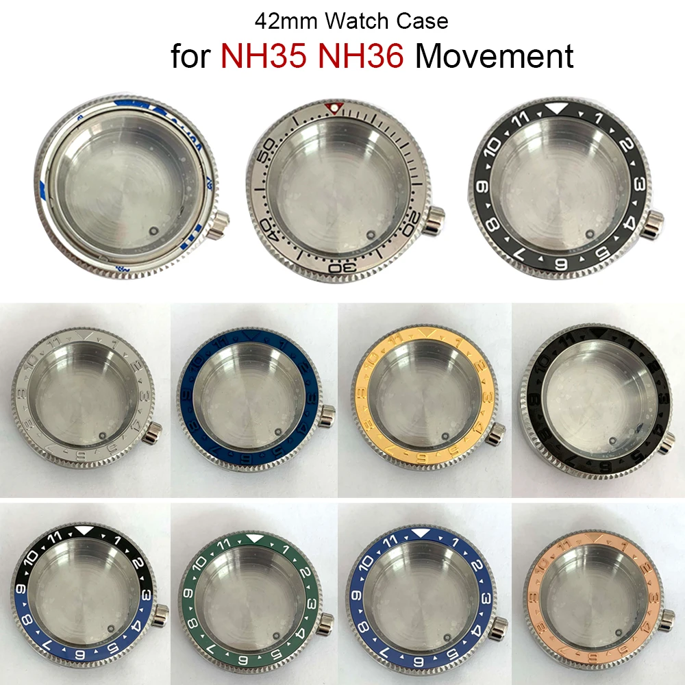 

Корпус для часов 42 мм для механизмов NH35 NH36, модифицированные детали, сапфировое стекло, нержавеющая сталь, корпуса для NH35 NH36