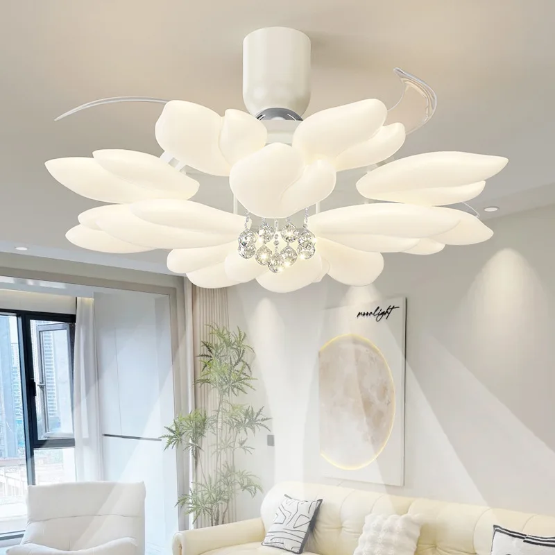 Living Room Fan Light Cream Wind Simple Dining Room Bedroom Ceiling Fan Light Household Silent Intelligent Integrated Ceiling Fa