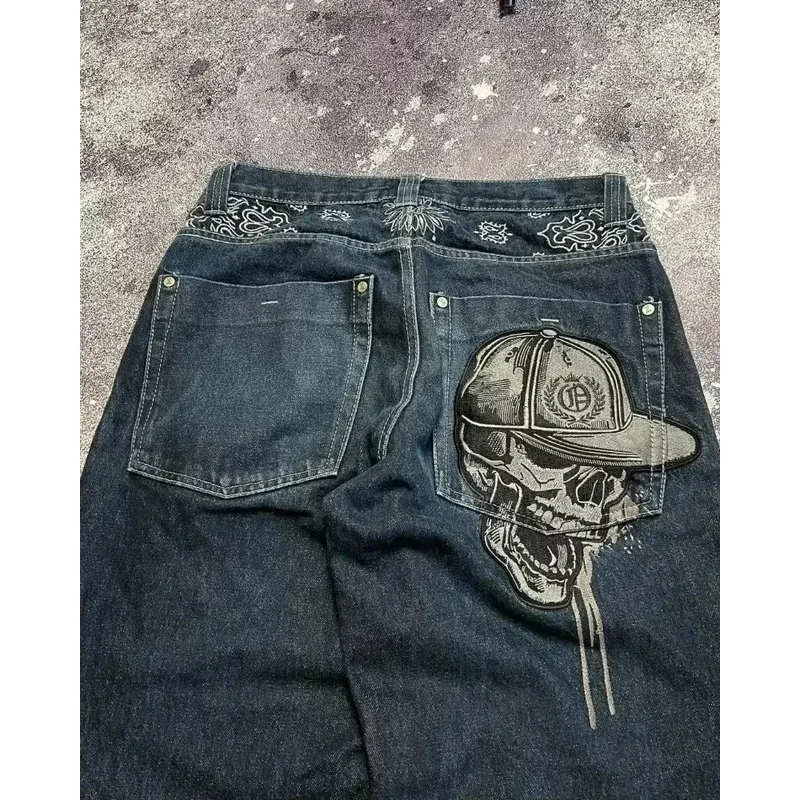 

Y2K American New Trend Hip-hop Gothic Embroidered Jeans Men's Street Harajuku Leisure Loose Straight Wide-leg Pants Unisex Jeans