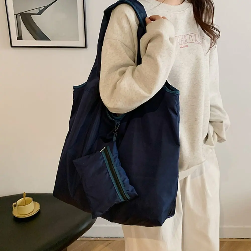 Foldable ~ Handbag Folding Shopping Bag Waterproof Shoulder Pouch Grocery Storage Bag Portable Fold Nylon Tote Bag Supermarket