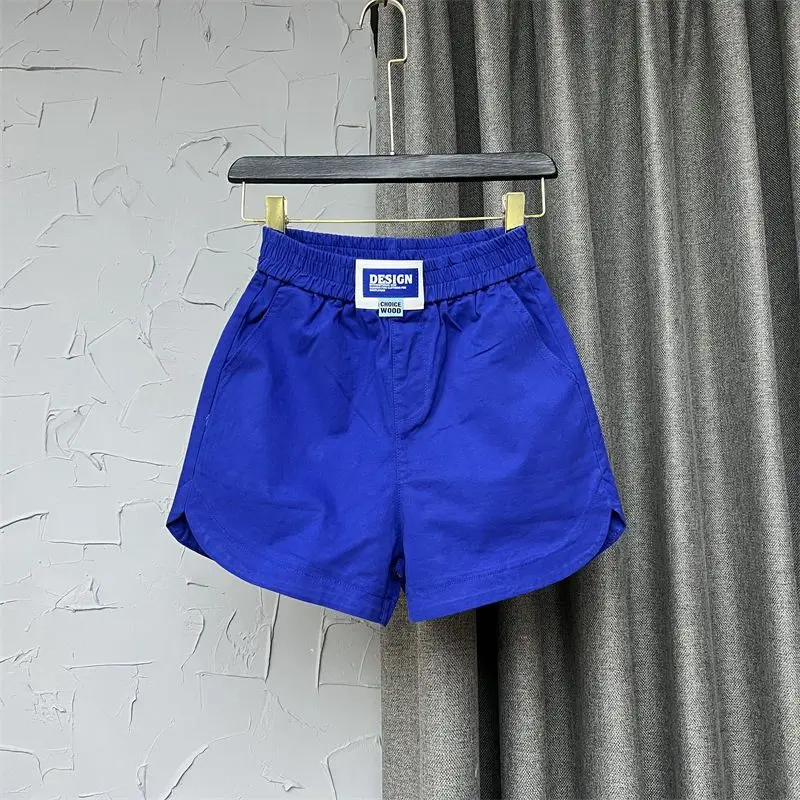 

Women Summer Simple Casual Appliques Beach Shorts Female Y2K Solid High Waist Pocket Loose Cotton Short Pants Pantalones Cortos