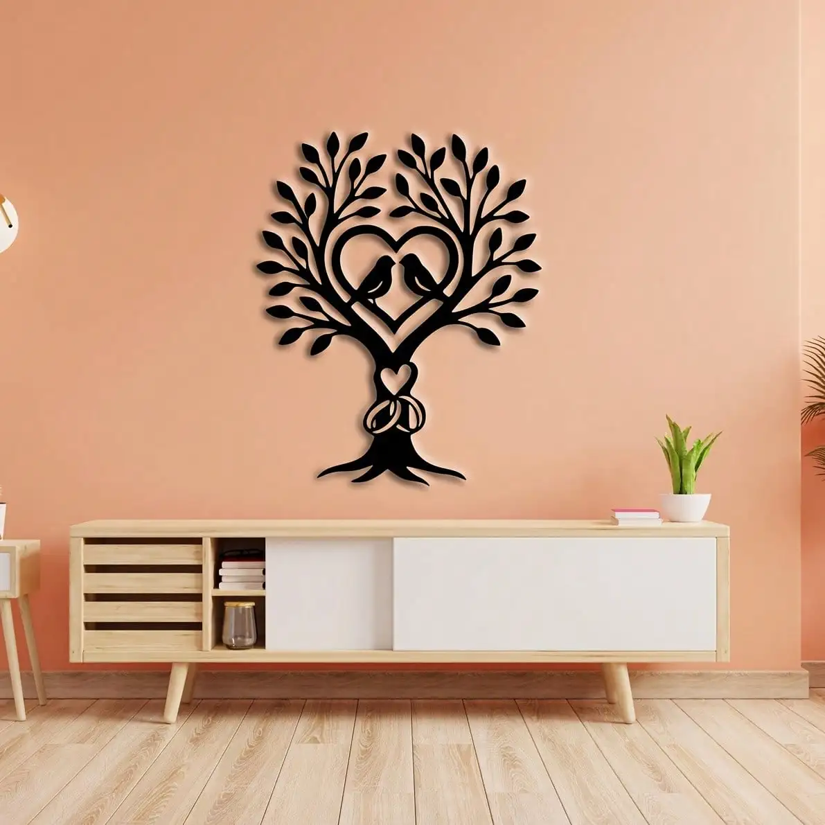 Romantic Love Heart Tree Iron Wall Art Metal Hanging Decor Rustproof Wedding Engagement Valentine Gift for Home Living Room