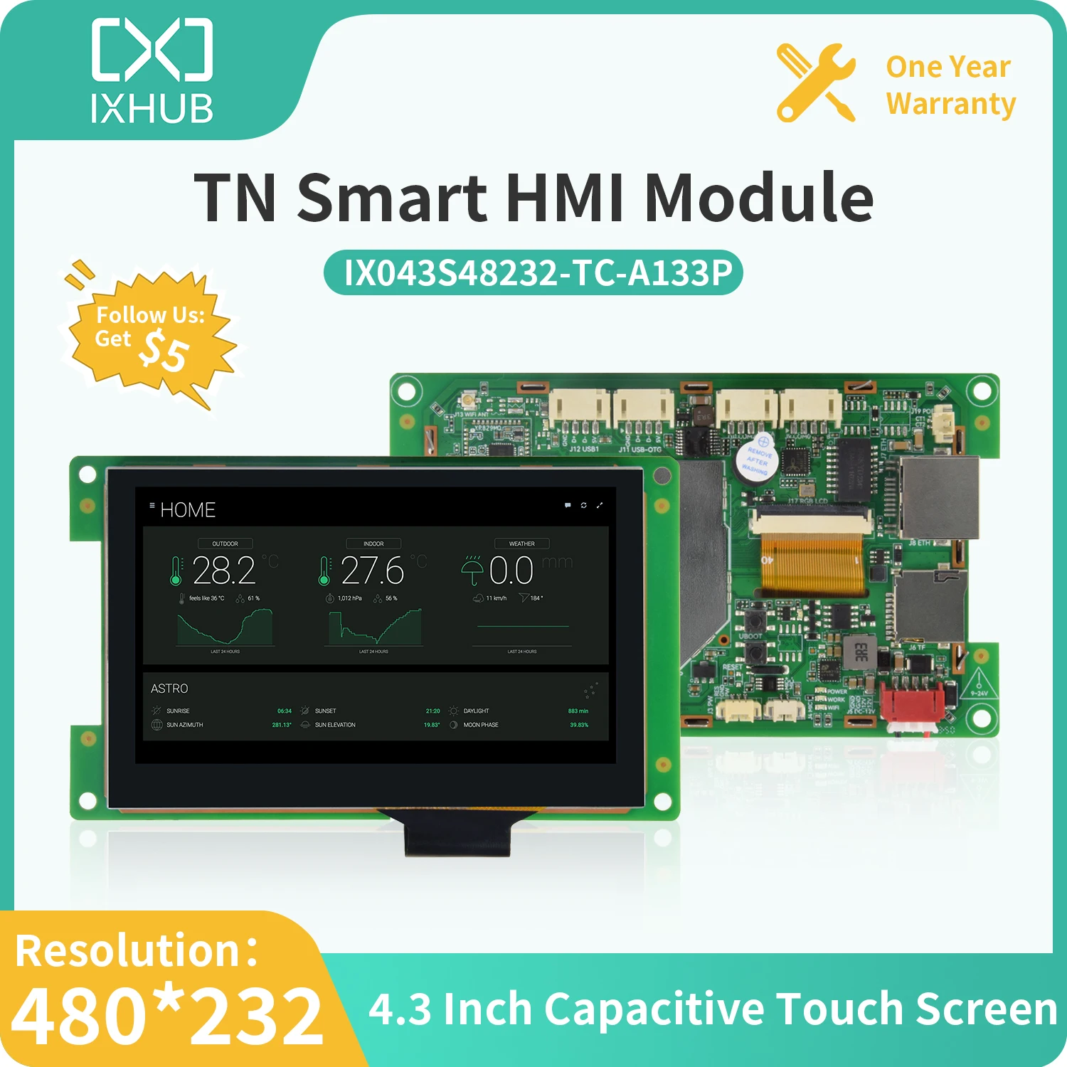 IXHUB Indusdtrial Serial Port Screen Allwinner Quad Core TN Panel Combo Module Android Linux with Wifi BT Ethernet RS232/485