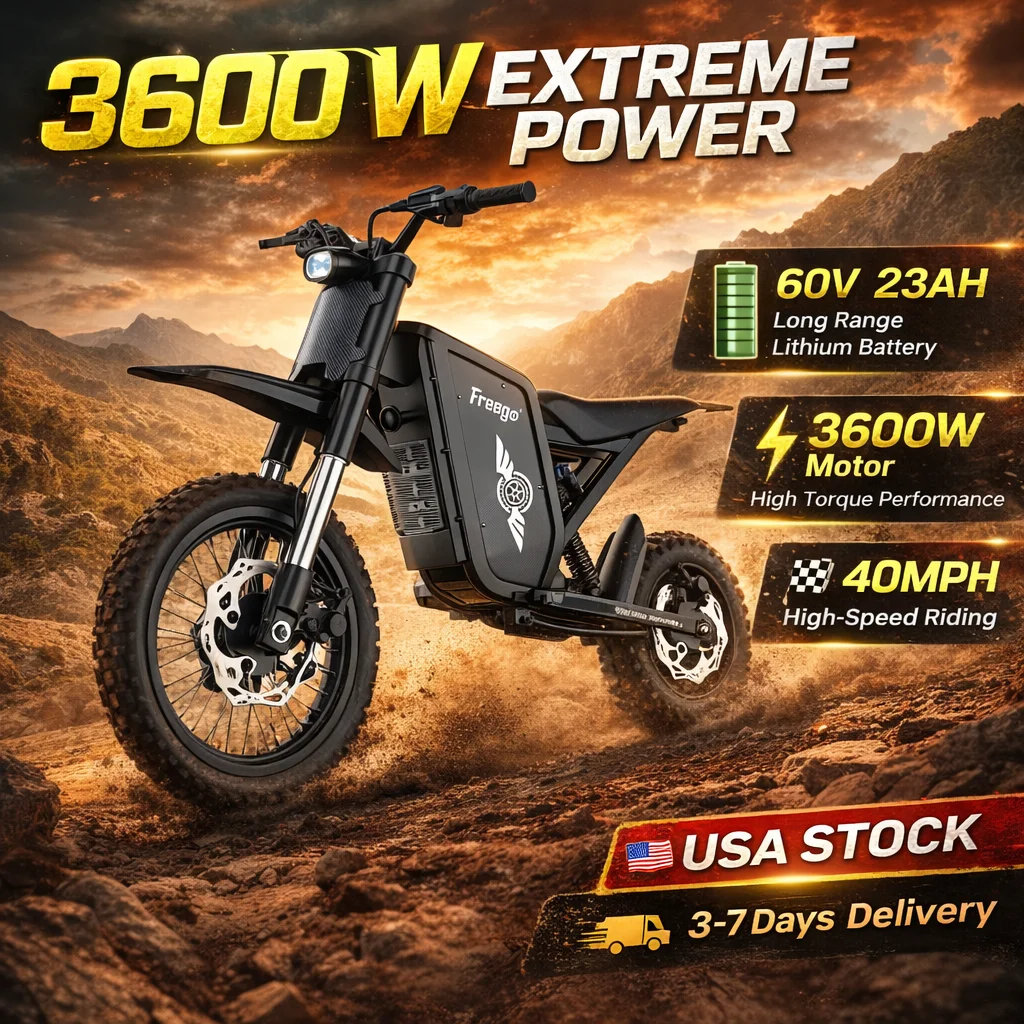 

Freego X0 Electric Dirt Bike for Teens & Adults 3600W Motor 60V Battery Electric Mountain Bike 40MPH Dual Hydraulic Disc Brakes