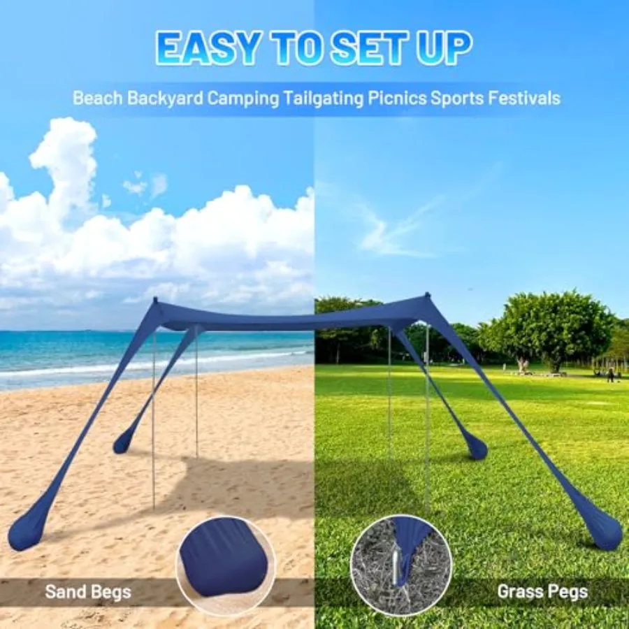 خيمة الشاطئ العائلية المظلة الشمس الظل المنبثقة غراندي خيمة للشاطئ الشمس المأوى الاستقرار 4 أقطاب مع حقيبة حمل المحمولة الظل في الهواء الطلق #3