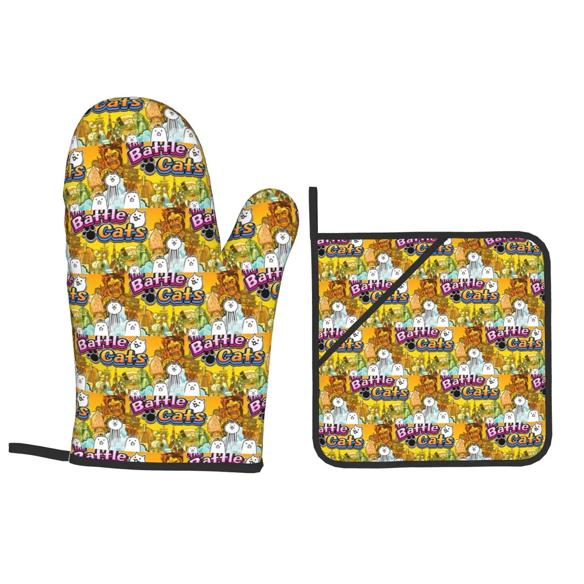 Nyanko Great War Battle Cats Oven Mitts and Pot Holder Sets of 4 for Baking Kitchen Cooking BBQ Resistant Non-Slip Gloves