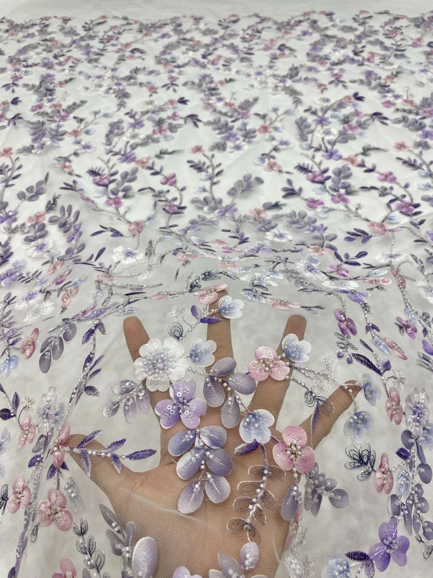 

1yard Beading Delicate Eligant Soft Embroiderd Sequins Tulle Lace Fabric For Wedding Evening Dress 2025 NEW