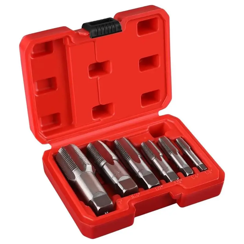 Aug. 6-Piece NPT Pipe Tap Set, Precision Carbon Steel Taper Tap Set With Storage Case For Plumbers Mechanics Diyers