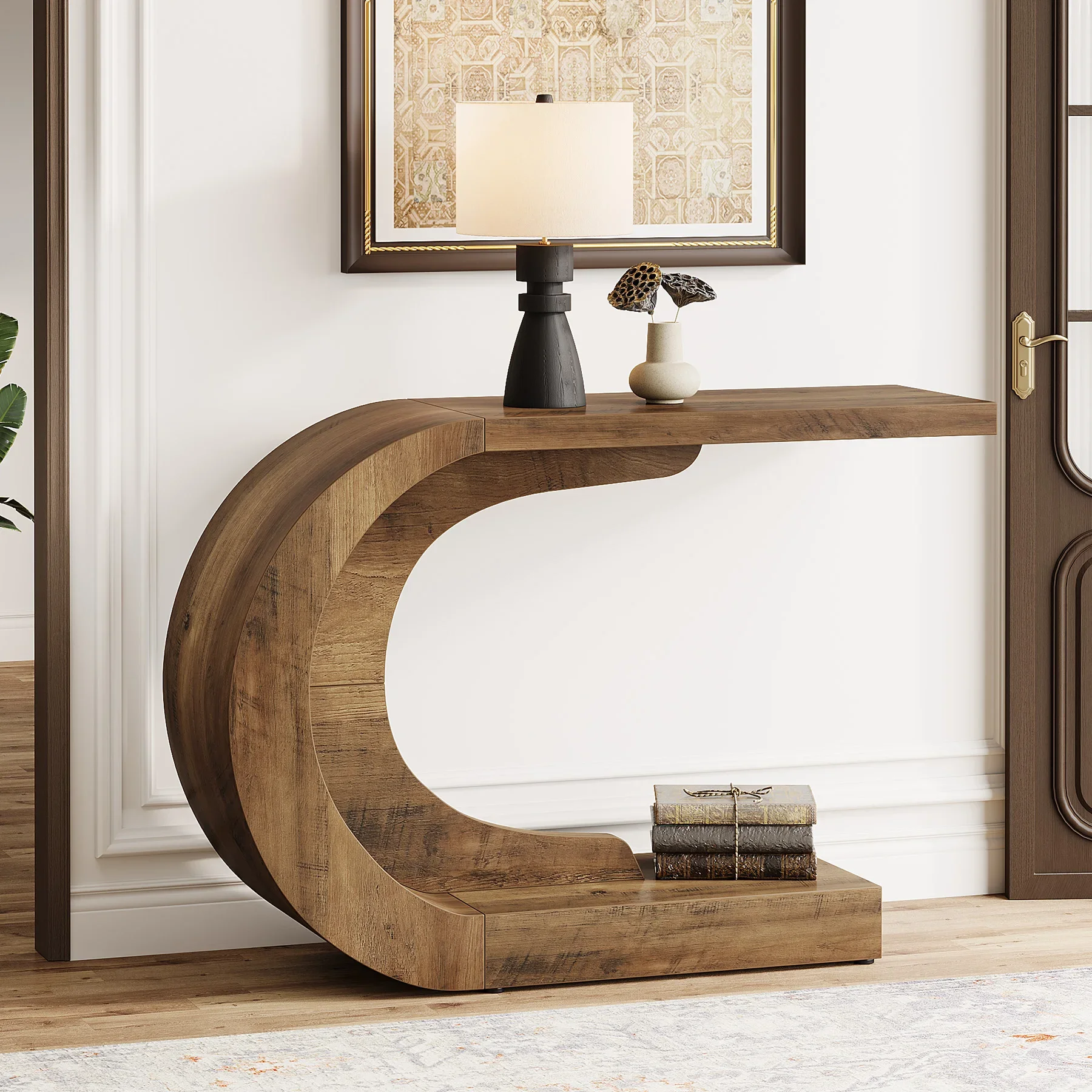 

43.3" C-Shaped Console Table for Living Room Mid-Century Modern Wood Entryway Hallway Table, Heavy-Duty Entry Accent Table