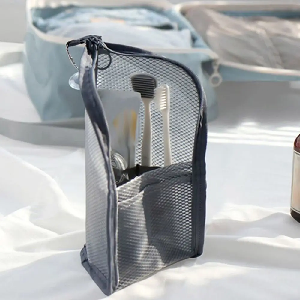 Folding Stand Makeup Brush Bag Zipper Washing Organizer Cosmetic Bag Mesh Storage Bag Travel