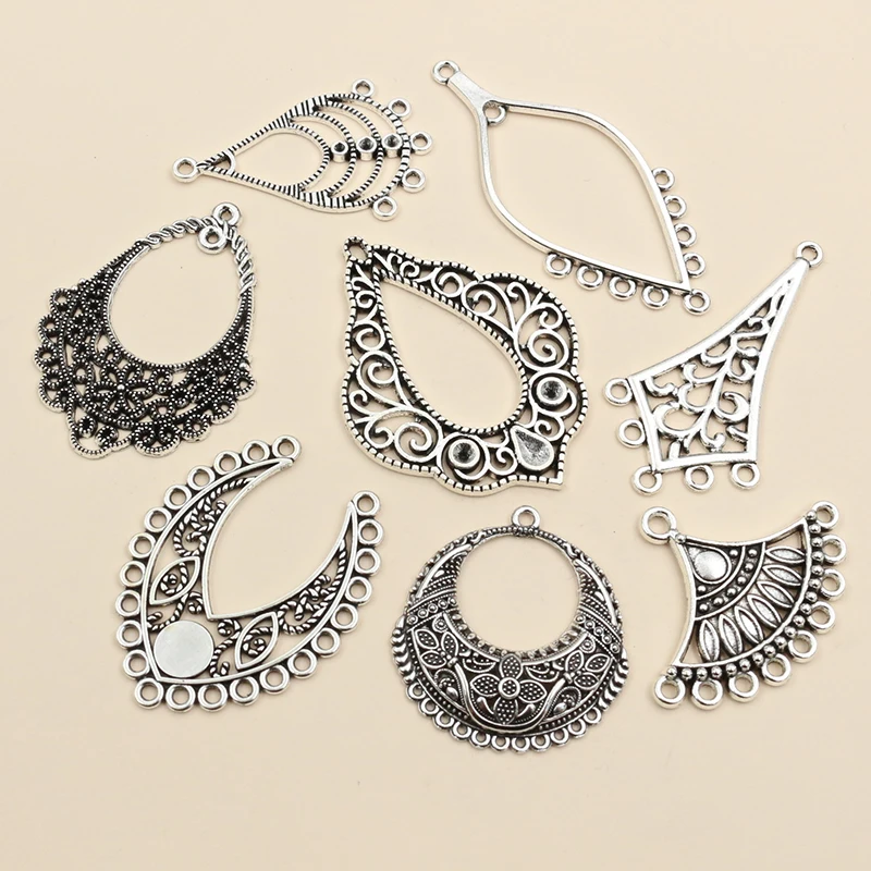 10pcs Antique Silver Plated Boho Vintage Bohemian Connector Charms Pendant DIY Necklace Bracelet Jewelry Making Accessories