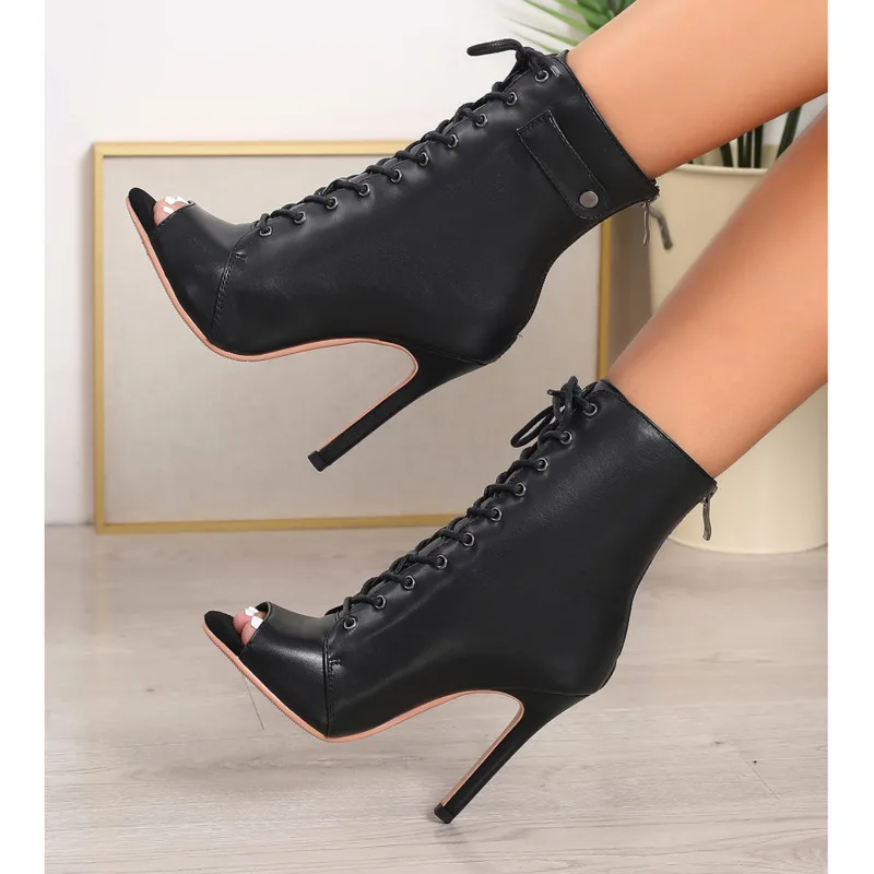 High Quality Peep Toe Boots Stilettos Jazz Dance Lady Shoes Slipery Sole Customizable Outdoor Sexy Stilettos Booties Big Size