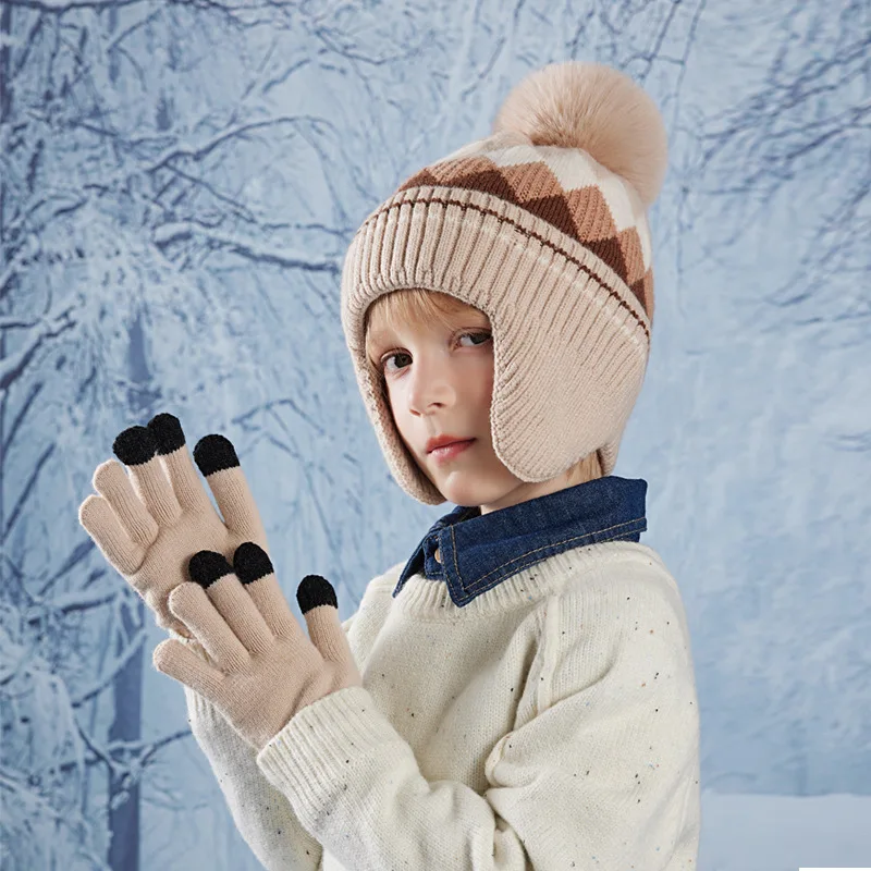 4 5 6 7 8 9 10 Years Old Infant Toddler Baby Boys Girls Knitted Wool Beanie Hat Winter Warm Beanie Cap with Gloves