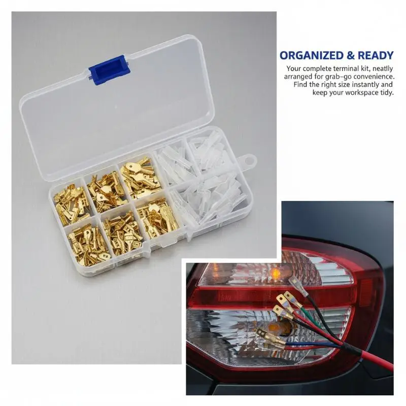 Assorted Gold Plated Crimp Wire Terminal Kit With Insulating Sleeves Storage Case For Auto Home Electrical Repair