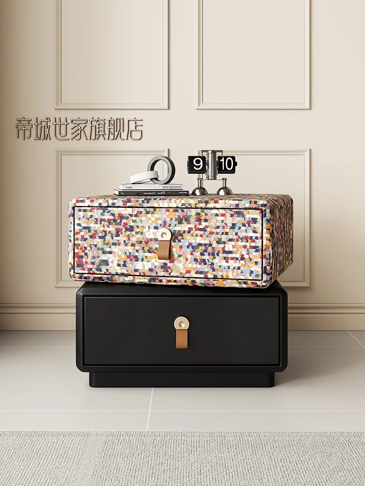 

2025 popular light luxury high-end Italian minimalist leather mosaic color bedside table household bedroom