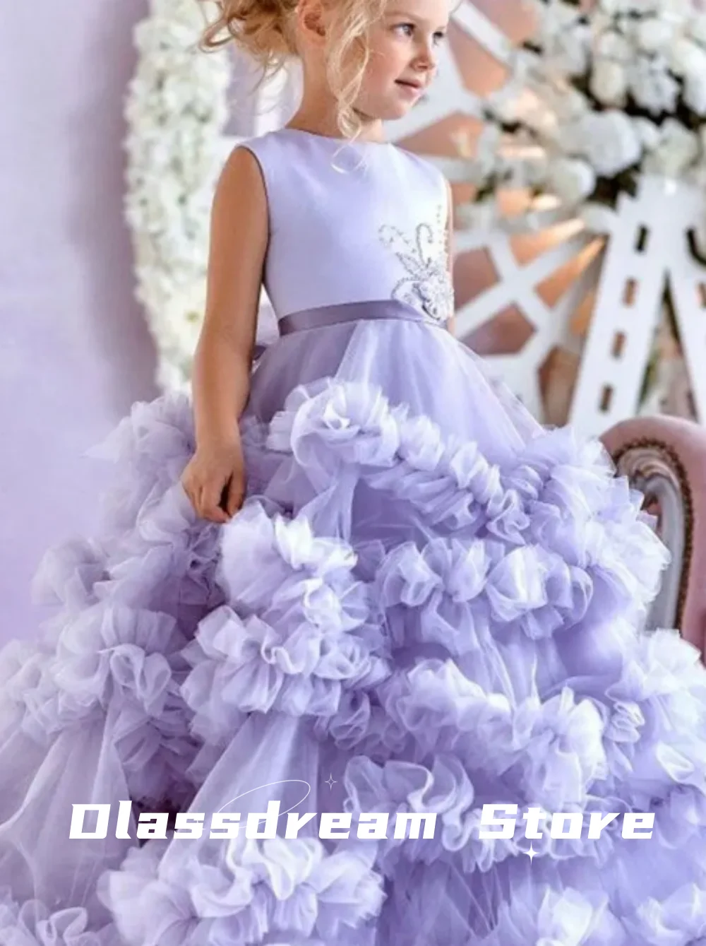 

2024 New Purple Flower Girl Dresses For Wedding Princess Tiered Backless Pageant Gowns Floor Length Kids Prom Girl Party Dresses