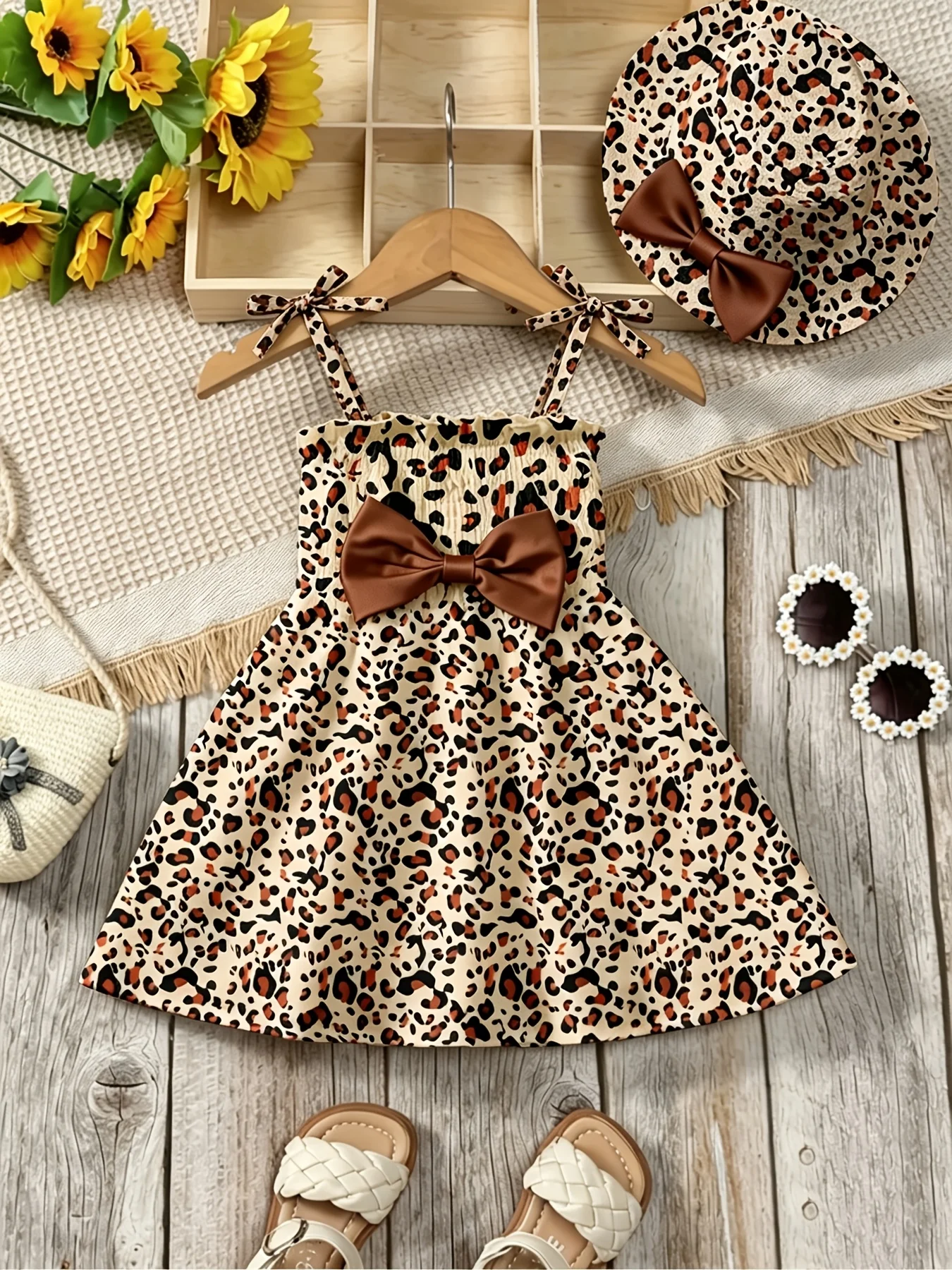 Mädchen Lässiges Bequemes Trägerkleid mit Quadratischem Ausschnitt Ärmellos Schleife Blumendruck Kleid Top Kinder- und Damenmode – Detail 4