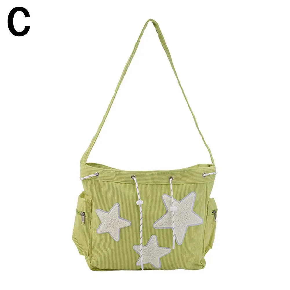 Star Pattern Tote Storage Bag Large Capacity Casual Shoulder Bag Cute Star Drawstring Design Crossbody Bag Korean Street Style