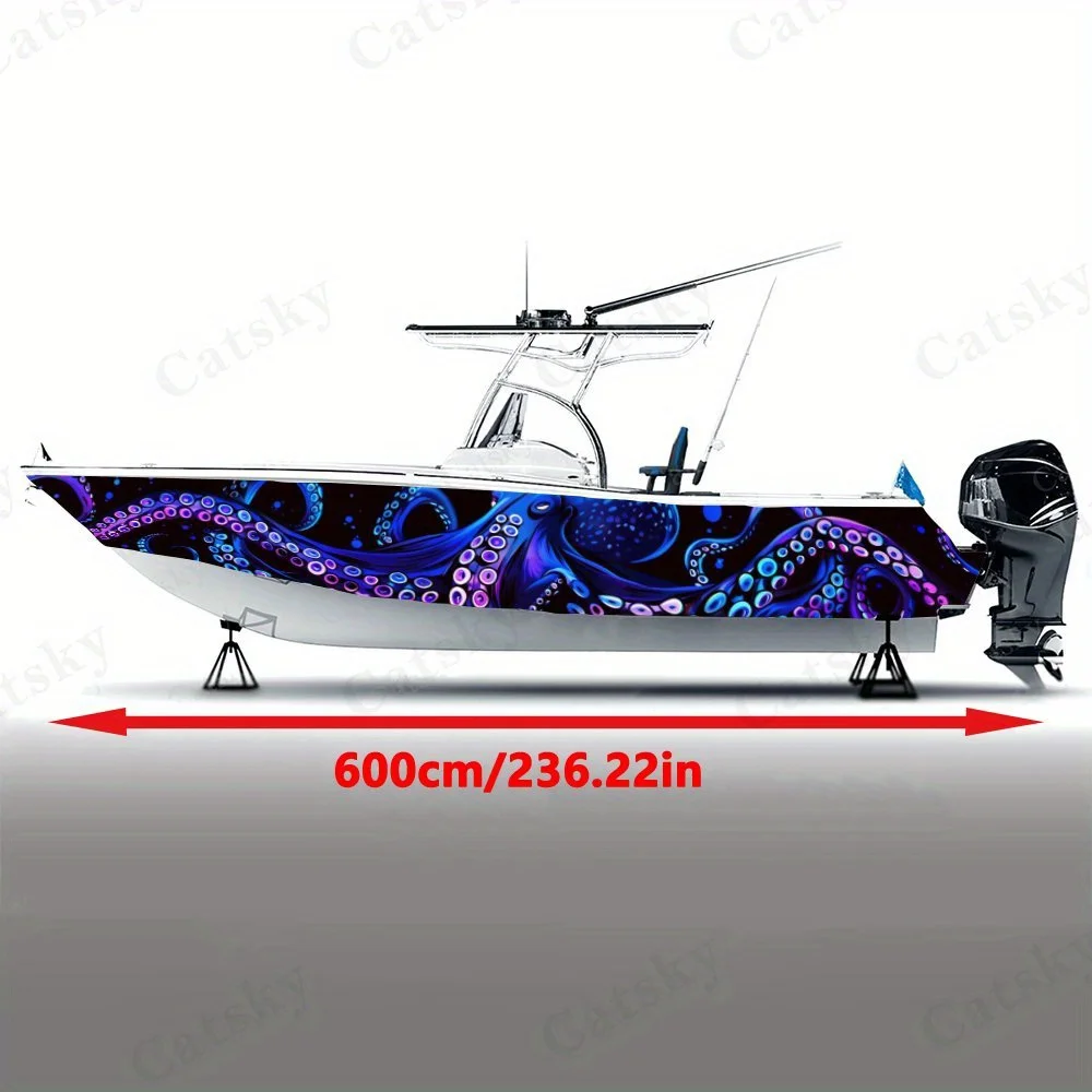 Adesivi per barche con polpo gigante dell'altura, decalcomanie in vinile durevoli impermeabili in PVC per barche da pesca, grafica durevole ed elegante