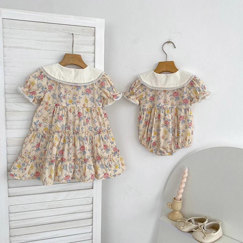 2026 Neues Mädchenkleid für den Sommer 2-6 Jahre Kurzarm-Kleid mit Blumenmuster Gerüschter Kragen Süßes Baumwollkleid – Detail 20
