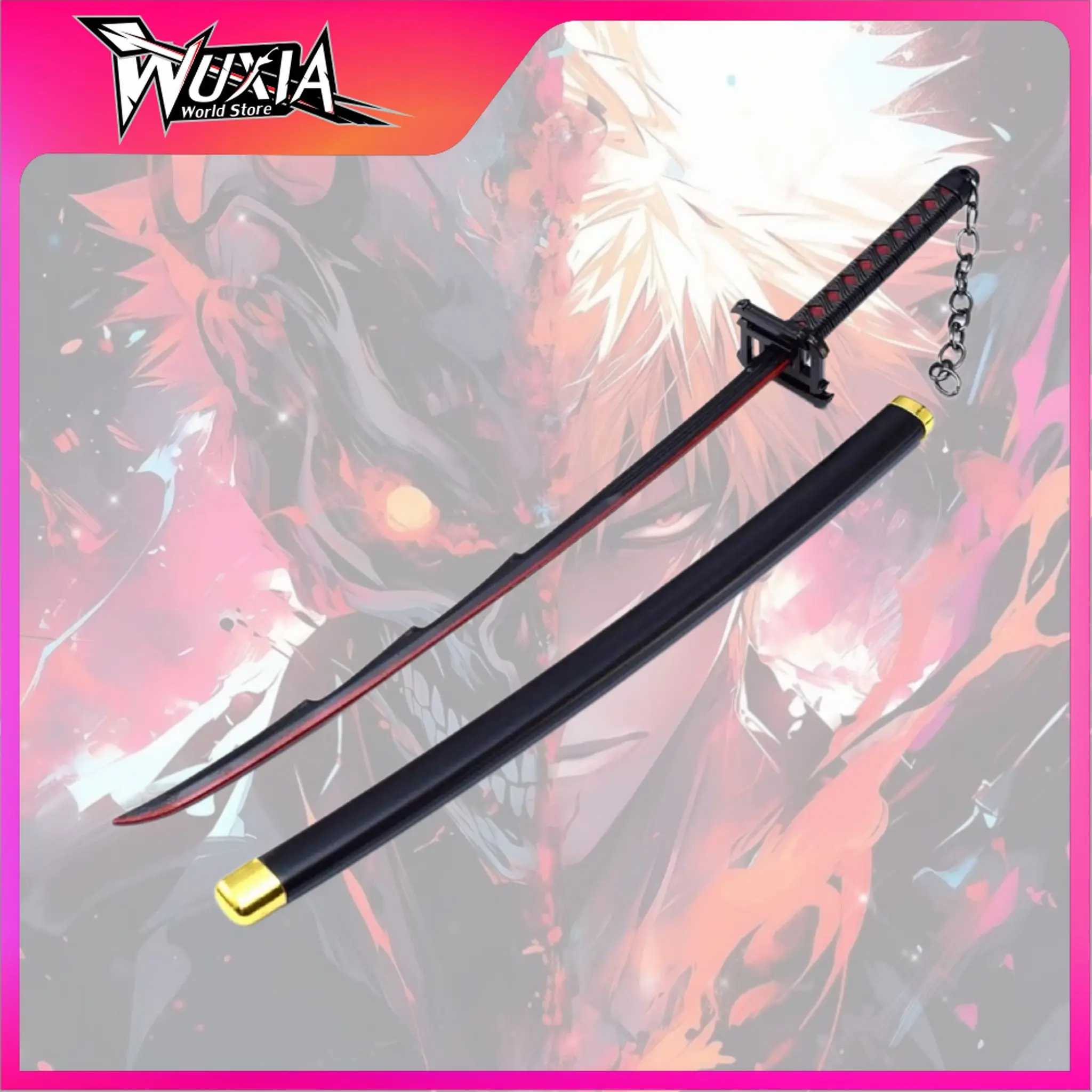 BLEACH  Kurosaki Ichigo Ban Kai Zangetsu 26cm Metal Anime Weapon Model Katana Samurai Swords Ornament Crafts Gifts Toys Boy