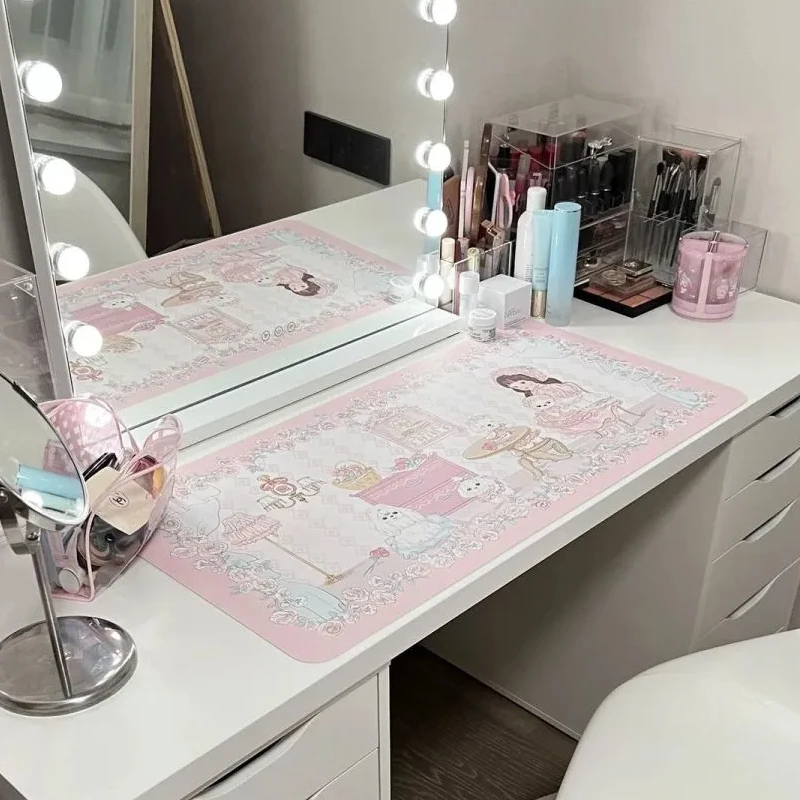 Kawaii meisje hart PU lederen bureaumat |   XXL waterdichte oliebestendige muismat voor kantoor en ijdelheid Leuke cartoon desktop dining decor