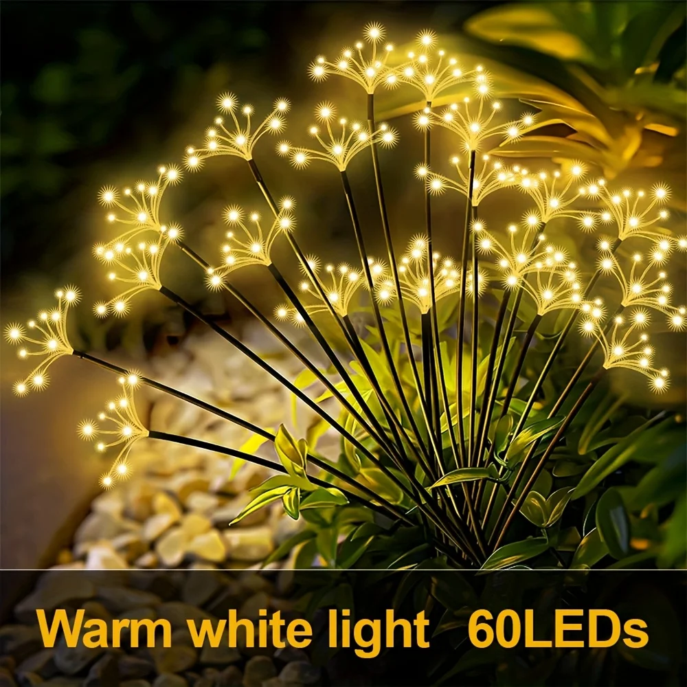 1 قطعة أضواء الألعاب النارية الشمسية الأبيض الدافئ مع 60 المصابيح لتزيين الحديقة الخارجية، وضعين، زينة عيد الميلاد #4