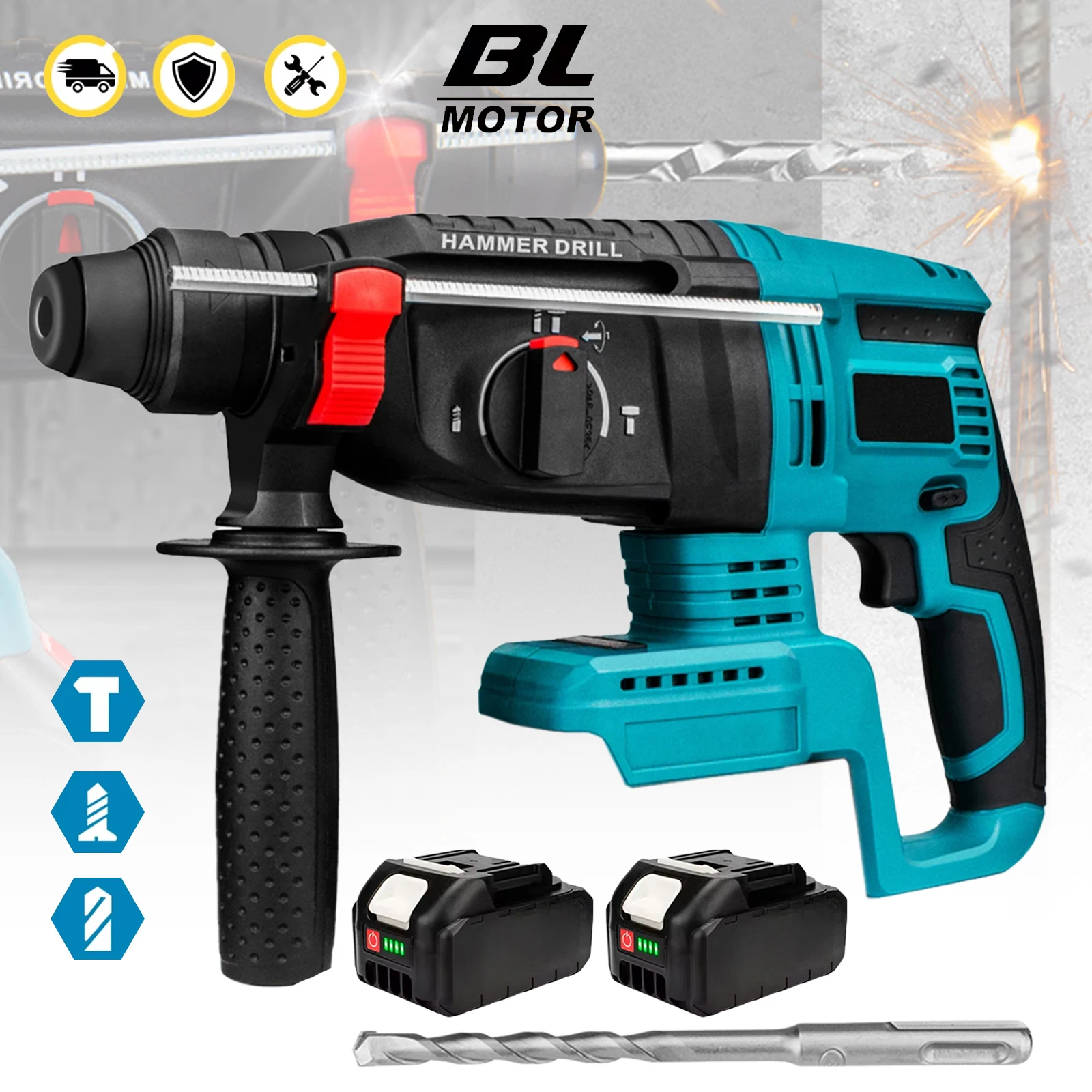 26MM Bürstenlosen Elektrischen Hammer Bohrer Multifunktionale Dreh Cordless Wiederaufladbare Power
