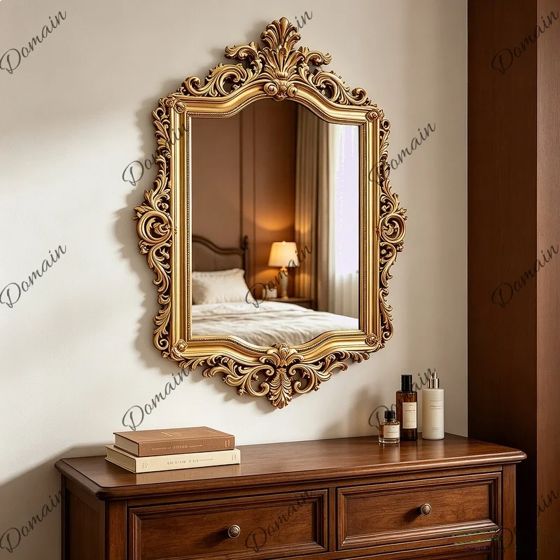 French Palace Wall Mirror Vintage Luxury Vanity Mirror for Bathroom Bedroom Decorative Art Decor