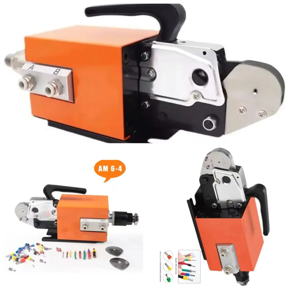 Professional Electrician Wiring Crimper, AM6-4 Pneumatic Double Type Cold-Pressed Tubular Terminal Pliers 0.3-10mm