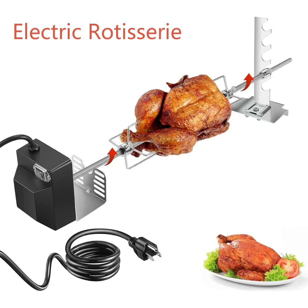 Rotisserie Grill Kit Automatic Rotating Motor 4W 2.5rpm/min 15kg Load Bearing Stainless-Steel Heavy-Duty Rotisserie Kit