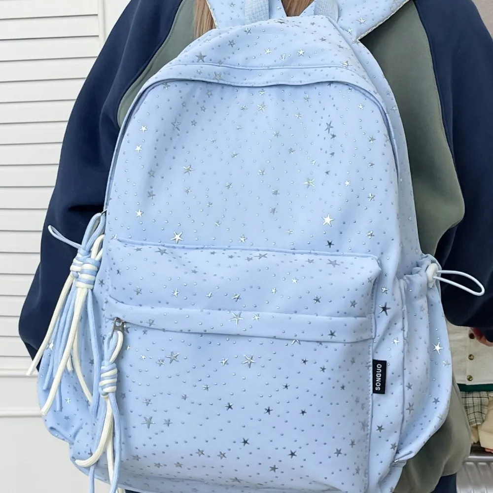 Cute Oxford Cloth Star Backpack Large Capacity Multi-pockets Student School Bag Korean Style Solid Color Travel Rucksack Daily