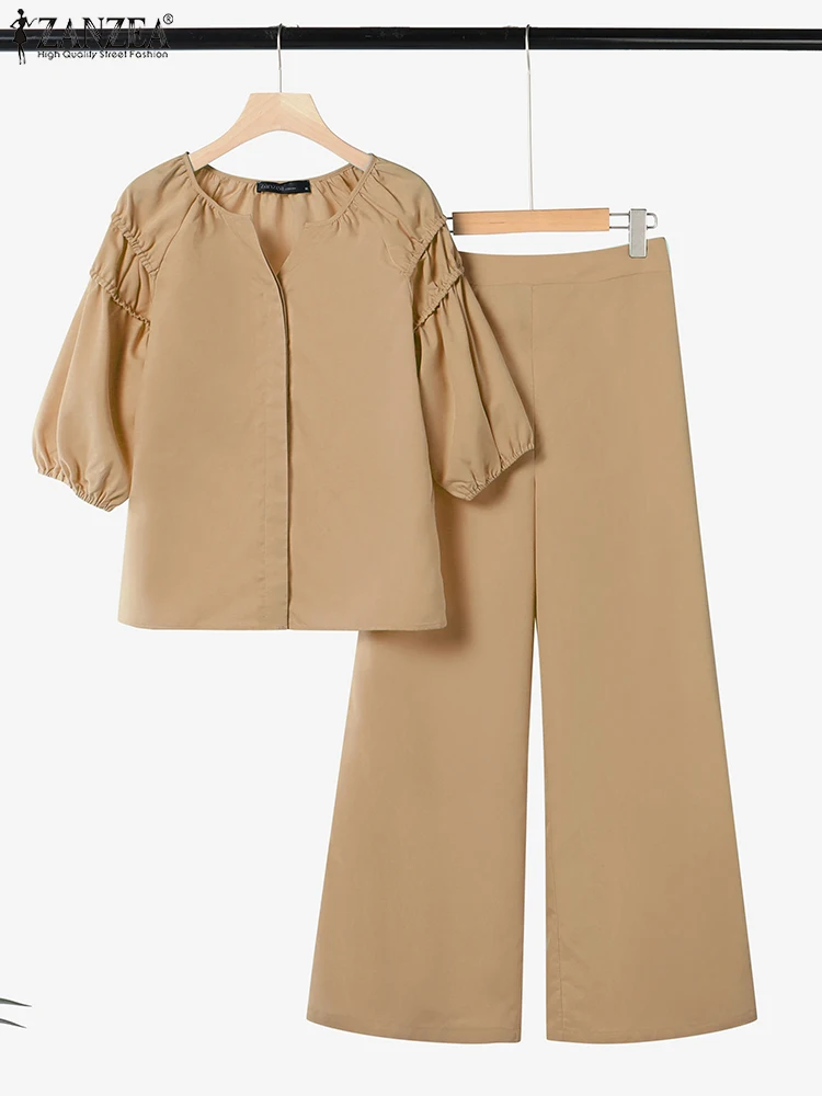 

2025 ZANZEA Summer Short Sleeve Solid Blouse Pant Sets Fashion 2PCS Women Outfits Loose Trousers Suits Casual Work OL Tracksuits