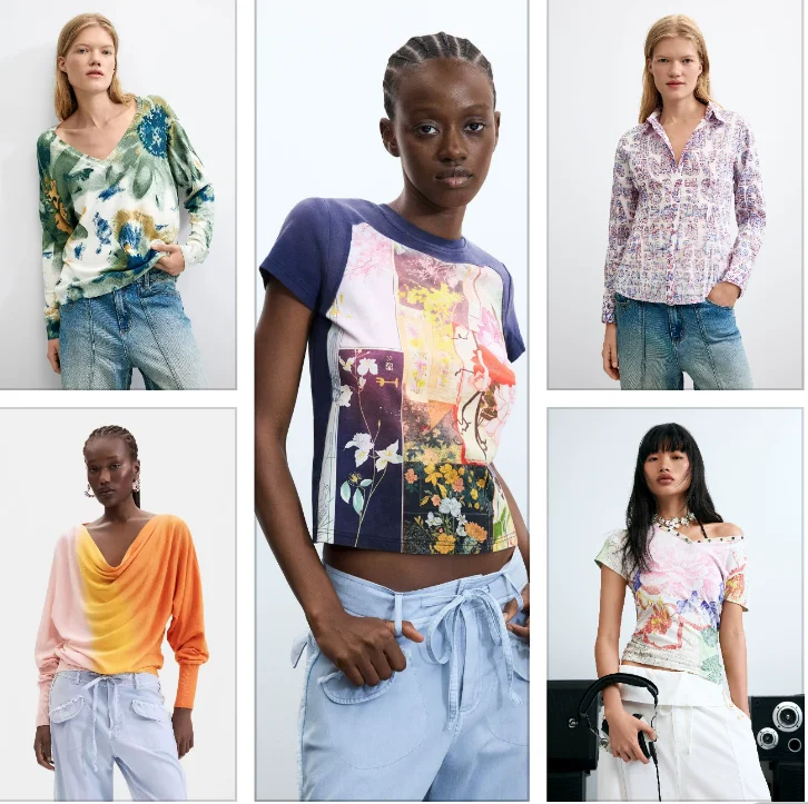 Trendy Elastic Fitted Floral Print Short Style Versatile Women's T-shirt Fashionable Spanish Export New Launch