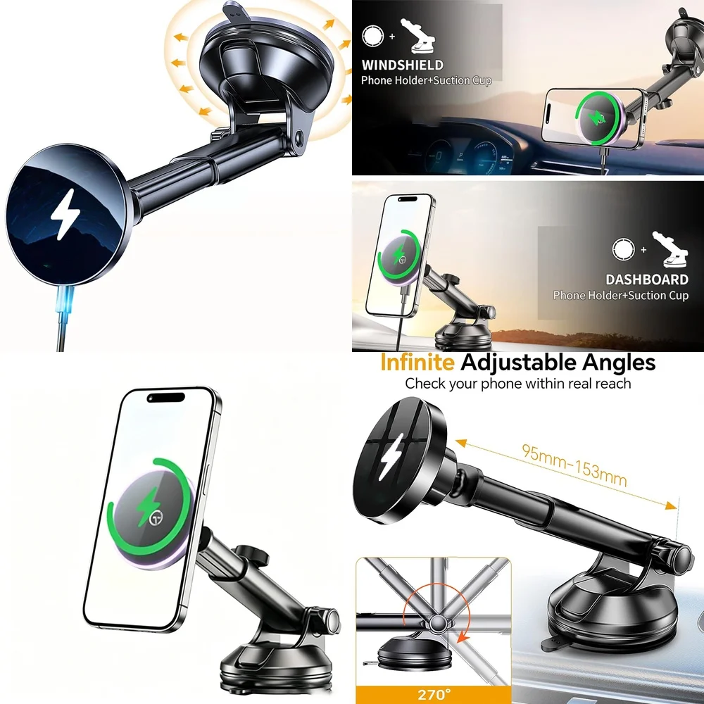 Trending Electronics Products 2026 Magnetic Wireless Car Charger Windshield Car Phone Holder Consumer Electronic Accessories