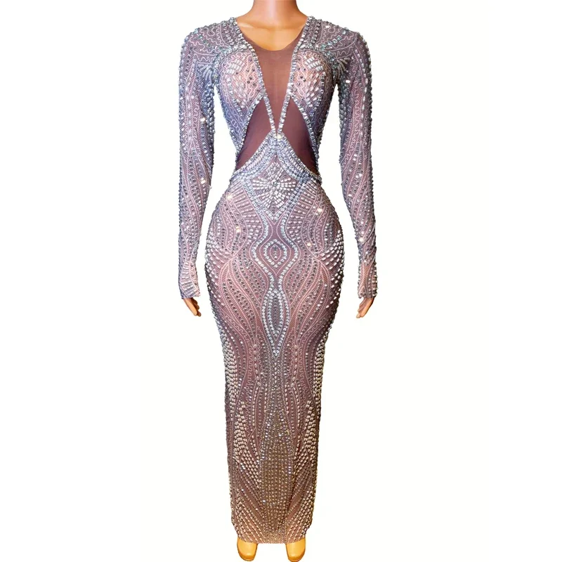 Vestido completo de pérolas com strass, vestido feminino para festa de casamento, comemoração de noite, roupa de baile, performance de palco, fantasia de festival xs7140
