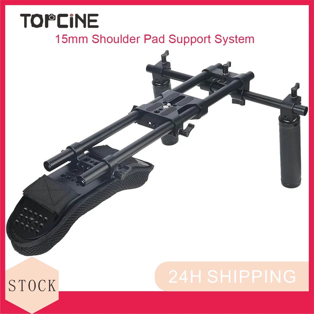 Topcine 15mm Shoulder Pad Support System for Camera Cinema Camcorder, Mount Rig with Base Plate, Rod, Handle Set