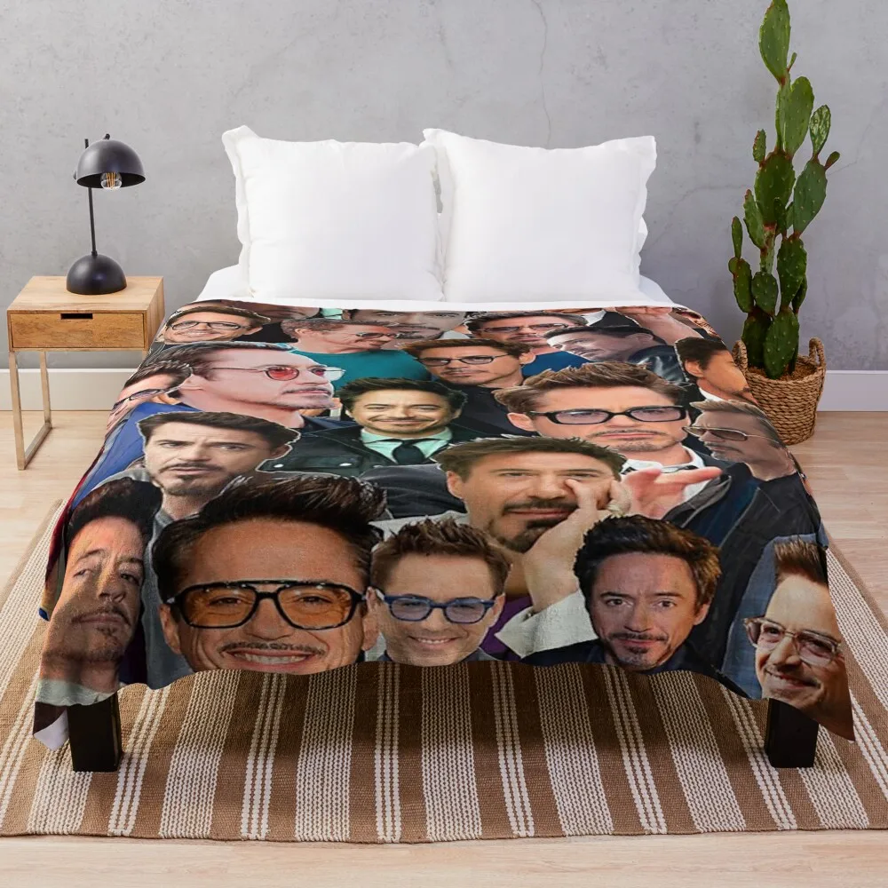 Robert Downey Jr. Photo Collage Throw Blanket Sofa Blanket Fluffy Blankets Large Beach Blanket Beautiful Blankets