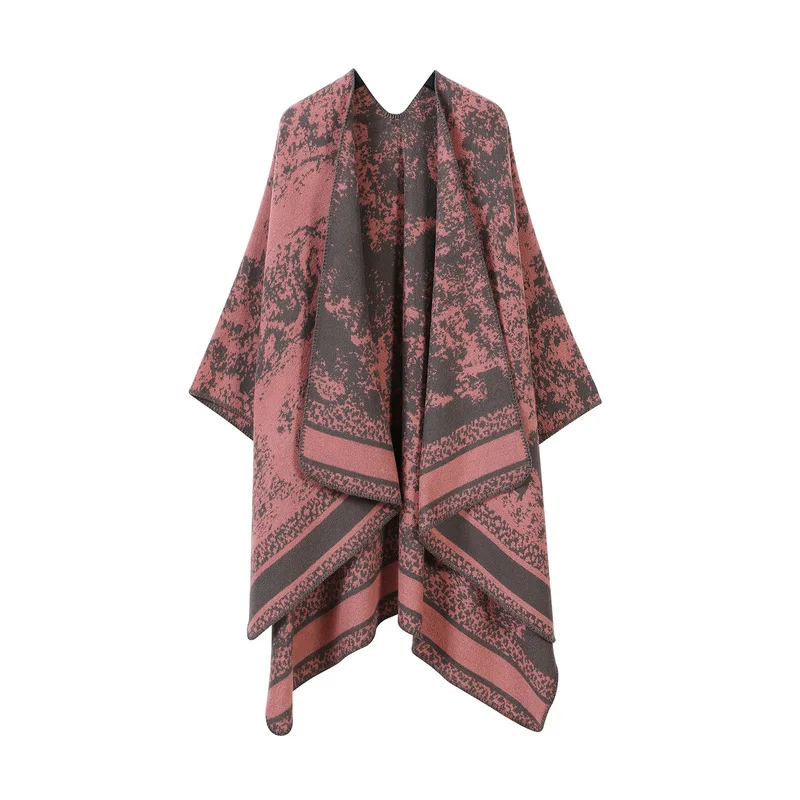 Orange new knit shawl with a slit, fashionable cape-style outerwear, and scarf