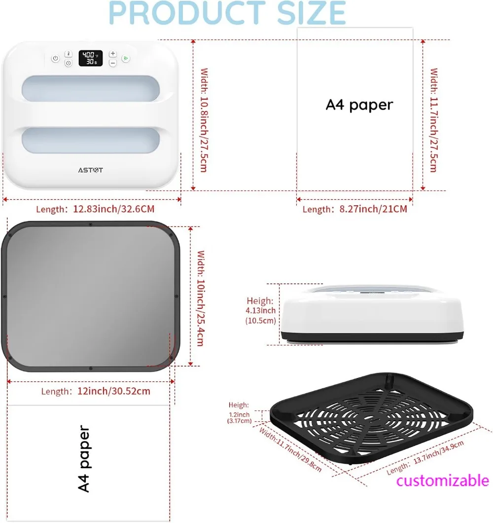 

Портативный термопресс 12x10 дюймов для футболок, сумок, подушек — ровный нагрев и безопасный