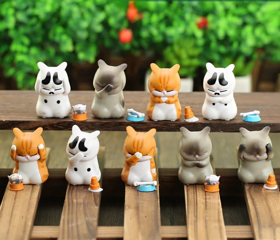 

9PCS Distressed Cat Cute Desktop Decoration Car Accessories Model Miniature Statuette Figurine Home Decoration Figures Doll