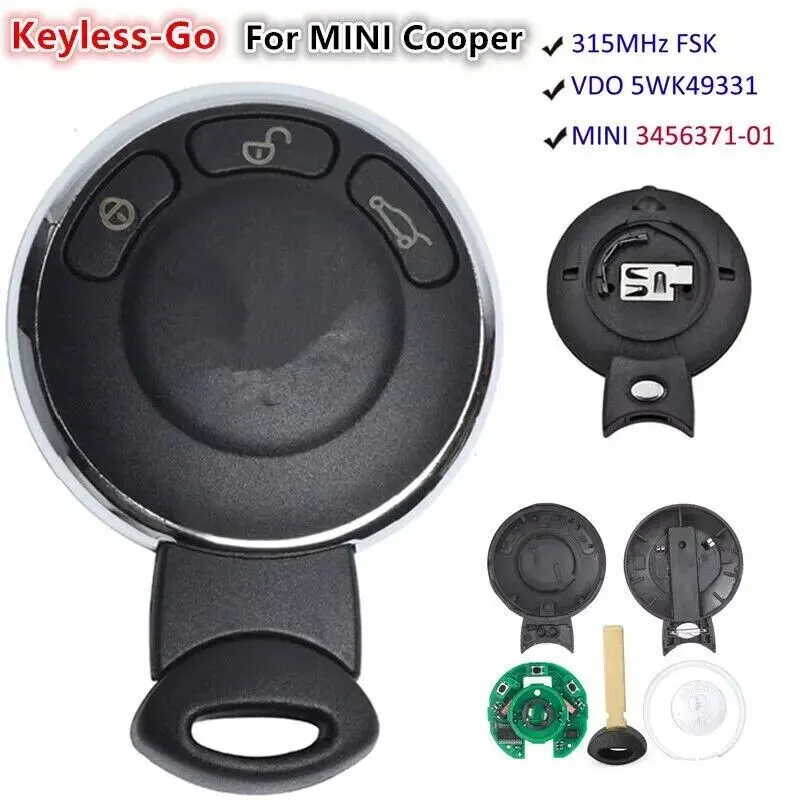 Keyecu Keyless Smart Car Key Fob 315MHZ ID46 For BMW Mini Cooper Cabrio Clubman Countryman VDO 5WK49331 MINI 3456371-01