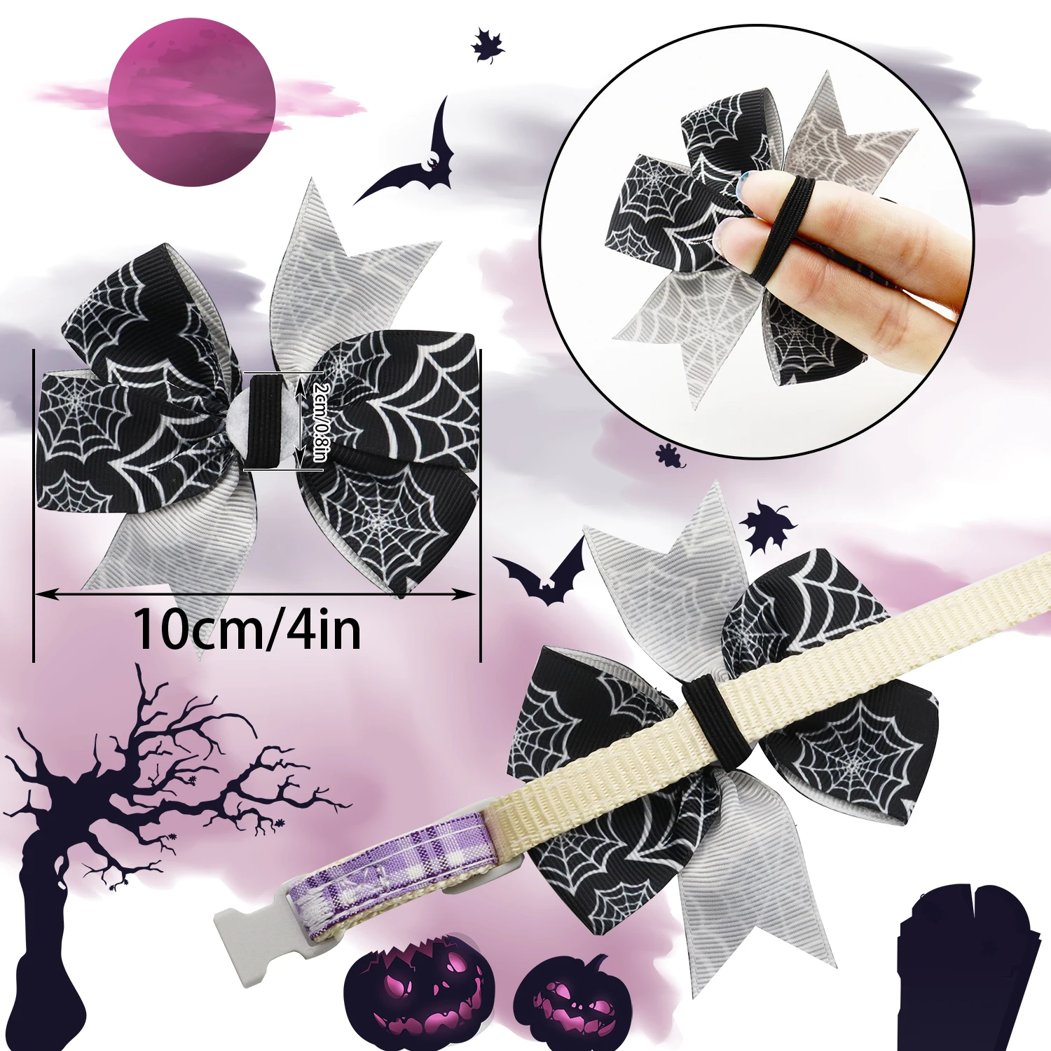 50/100Pcs Halloween Dog Grooming Bows Horrible Spider Pumpkin Dog Accessories Bows Removable Bowties Bow Ties With Elastic Band