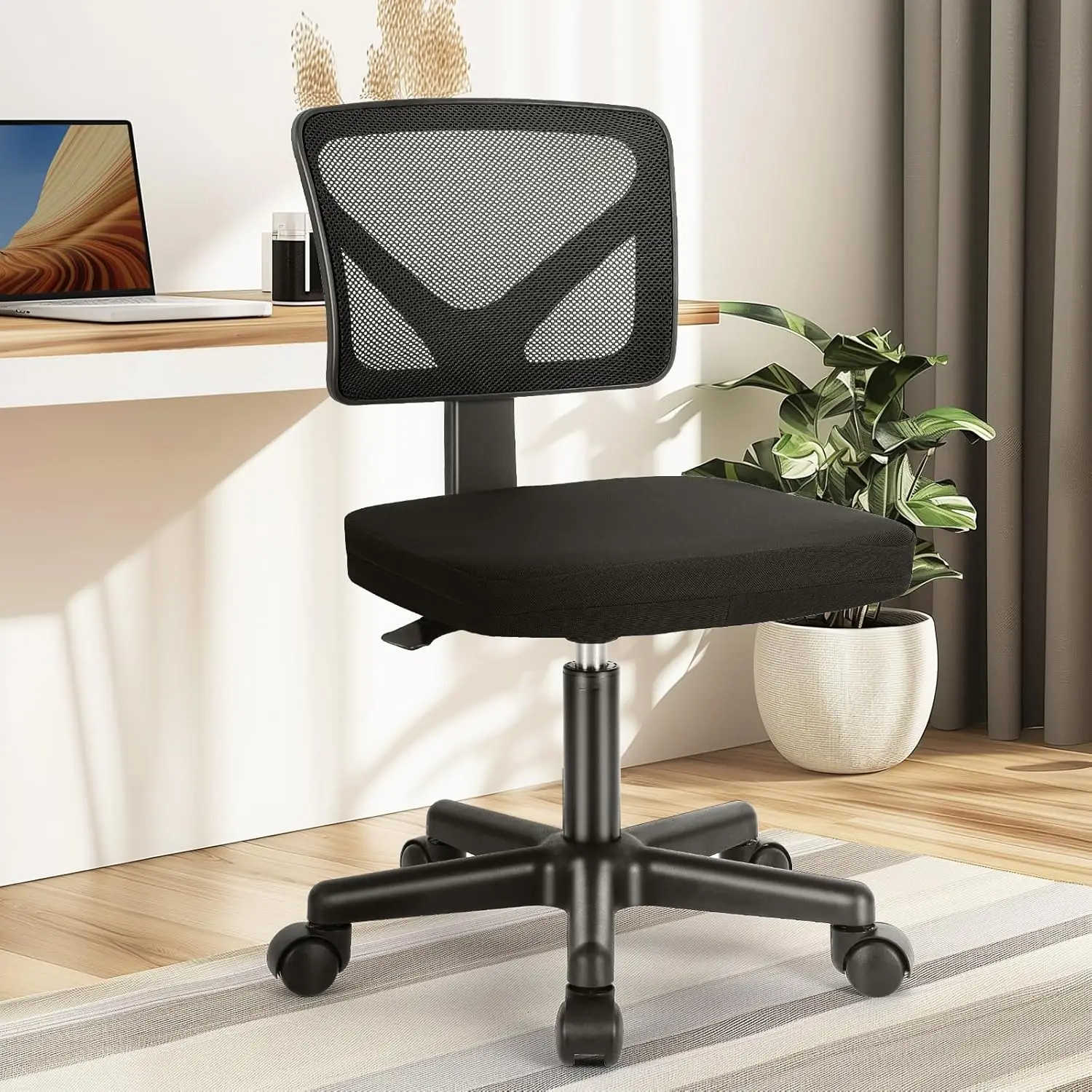 Office Chair, Ergonomic Adjustable Swivel Rolling Task Chair, Comfy Mesh Mid Back Computer Work Vanity Chair for Small Spaces