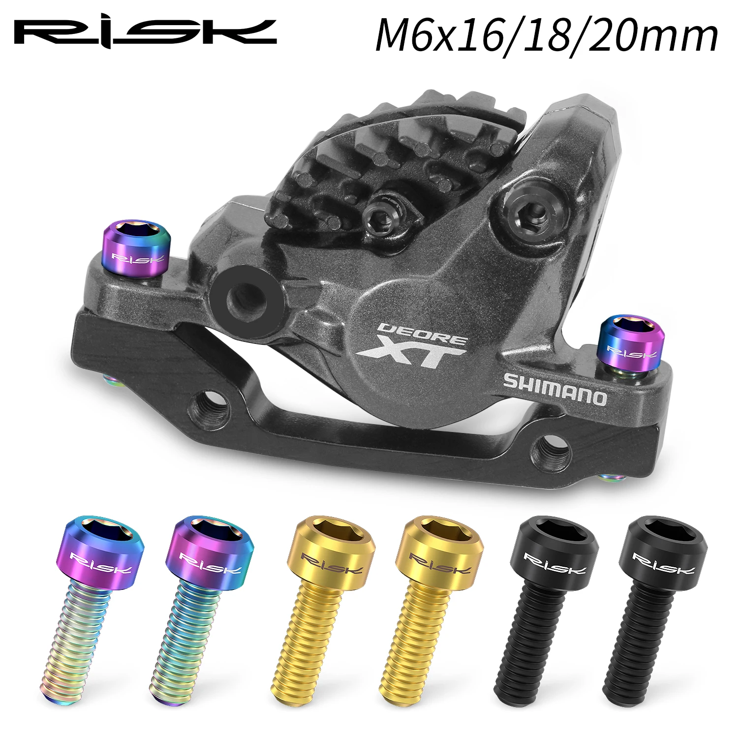 RISK 4PCS M6x16/18/20mm Bicycle Disc Brake Fixed Bolts with Washer Titanium Mountain Bike Brake Caliper Clamp