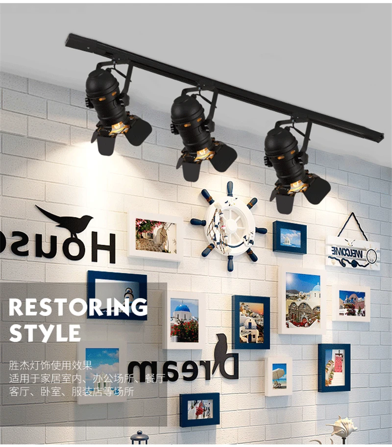 Modern LED Ceiling Lights American Retro Loft Iron Track Lamps Industrial E27 Bar Cafe Industrial Lighting Searchlight Fixtures