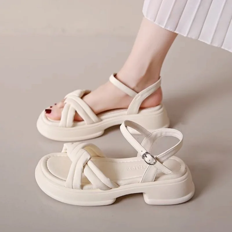 Summer Women gladiator Sandals Fashion Platform Cross-toe Sandals Comfortable Muffin Casual Women\'s Shoes Luxury sandales plates