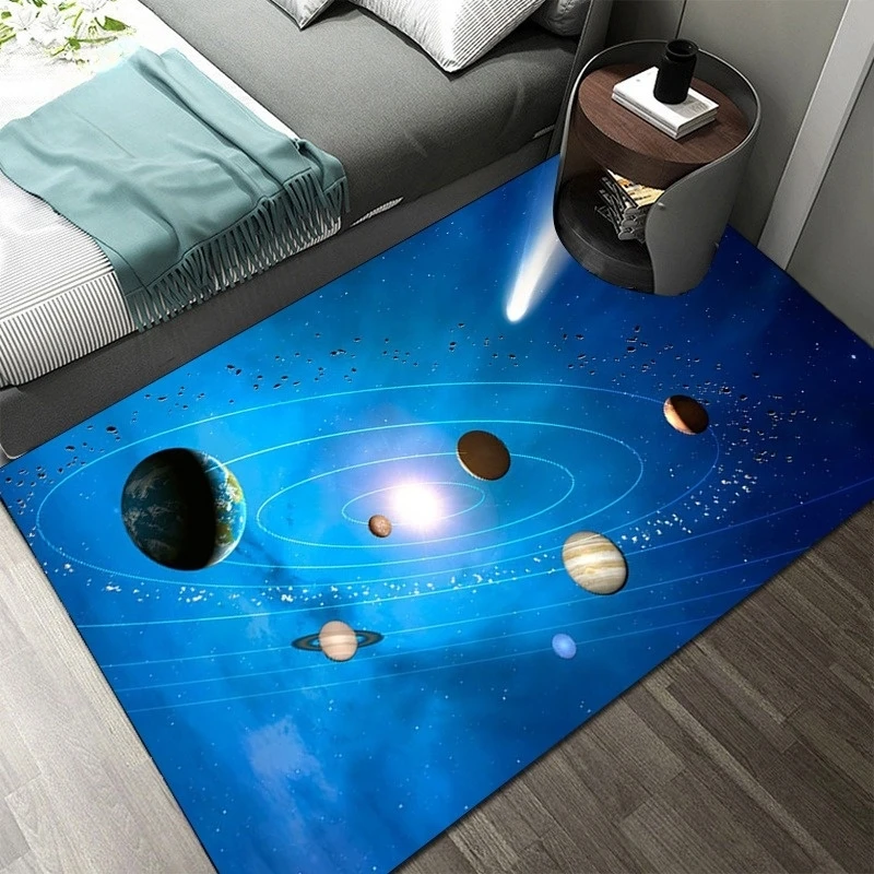 3D Solar System Children\'s Room Carpet Space Planet Carpet Children\'s Bedroom Anti-slip Mat Home Decoration Play Crawling Mat